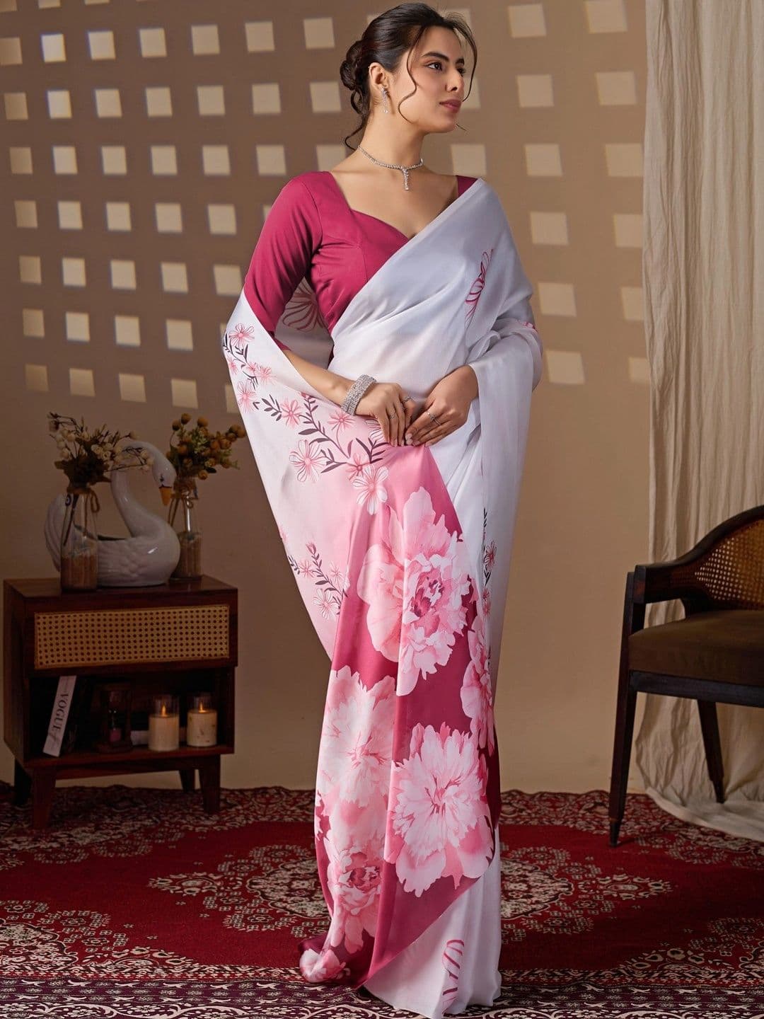 DIVASTRI Floral Satin Designer Saree thumbnail 5