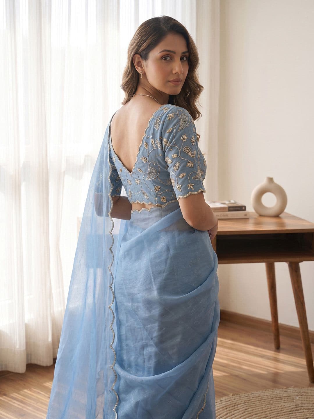 Shreevally Embroidered Poly Georgette Designer Saree thumbnail 3