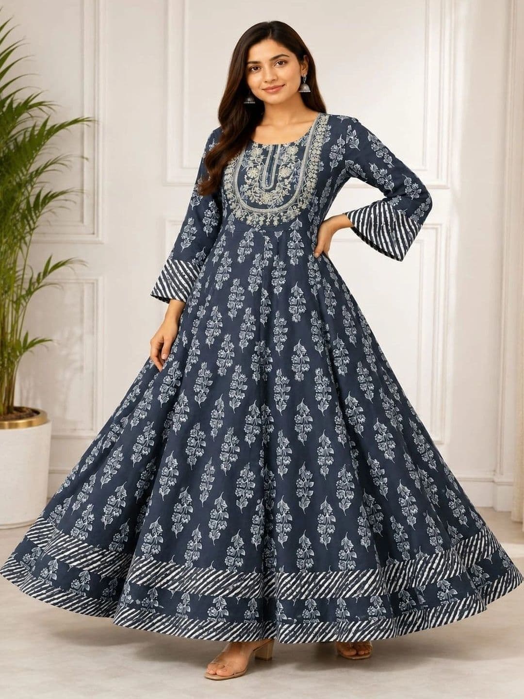 HERE&NOW Printed Round Neck A-Line Ethnic Dresses thumbnail 6