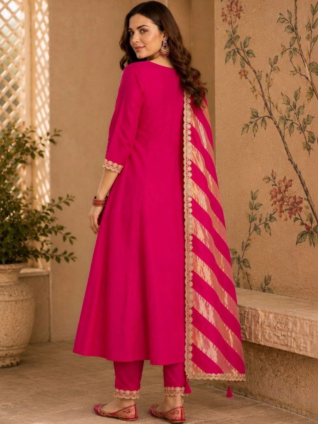 Sangria Women Ethnic Motifs Embroidered Regular Dupion Silk Kurta with Trousers & With Dupatta thumbnail 5