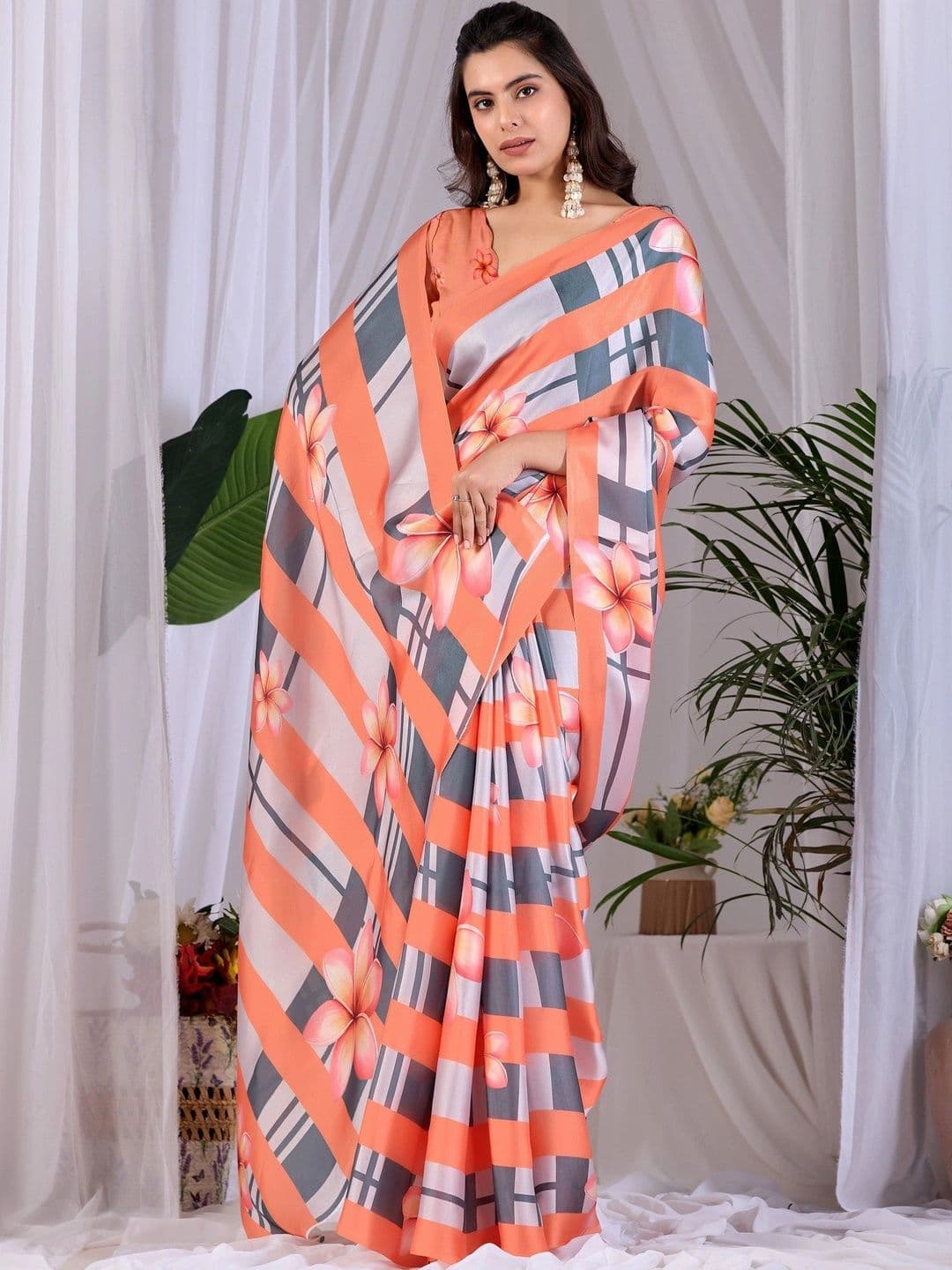 Mitera Floral Satin Designer Saree thumbnail 2