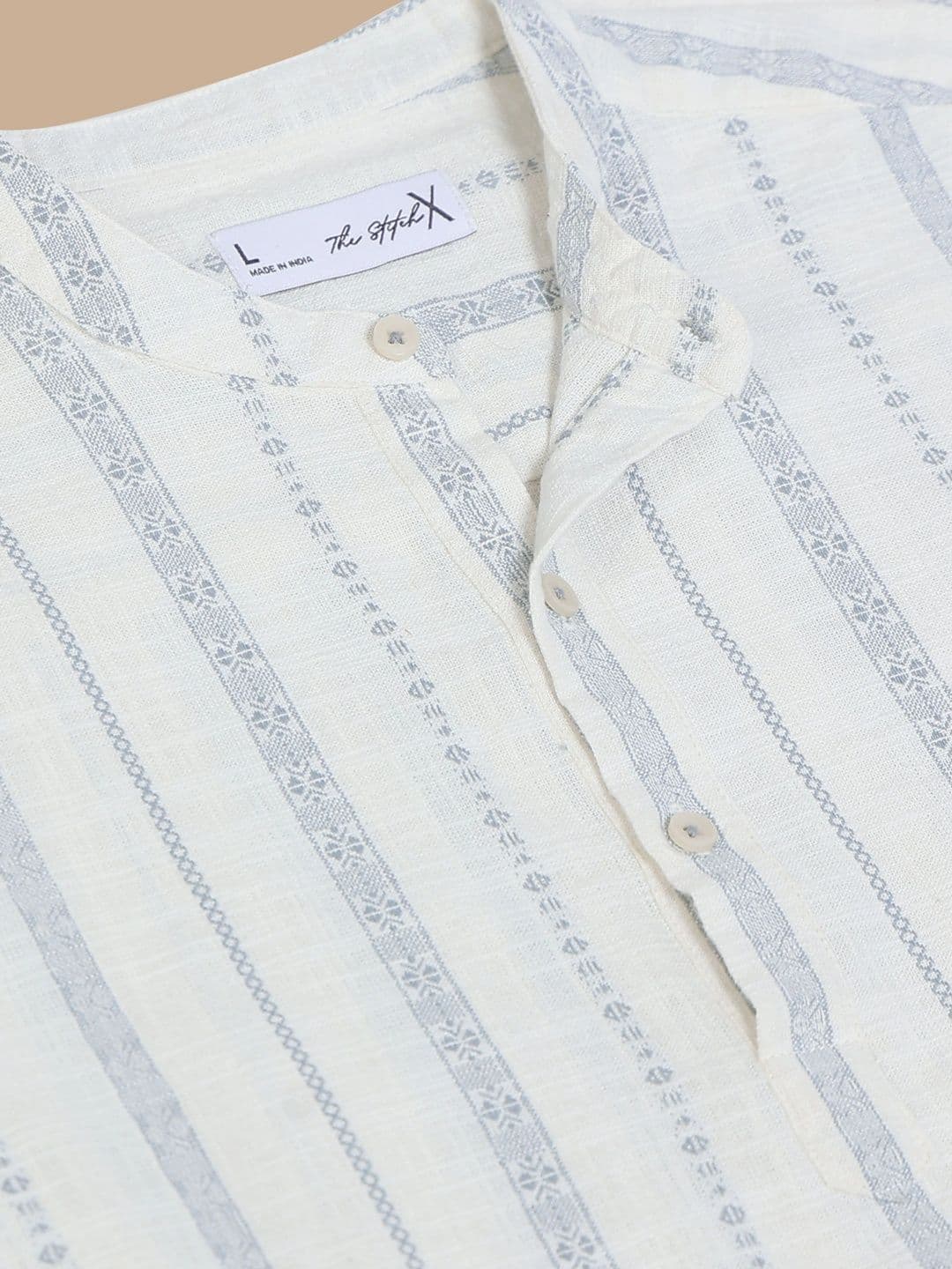 StitchX Men's Pure Cotton Striped Mandarin Collar Kurta Shirt thumbnail 5