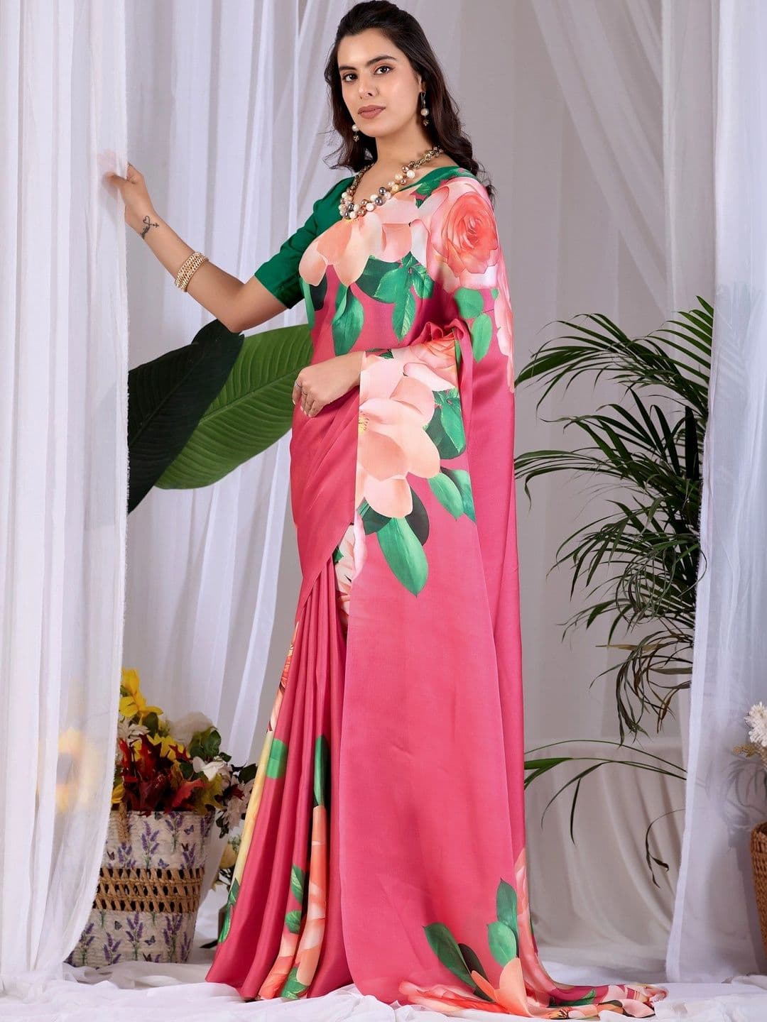 Mitera Floral Satin Designer Saree thumbnail 3
