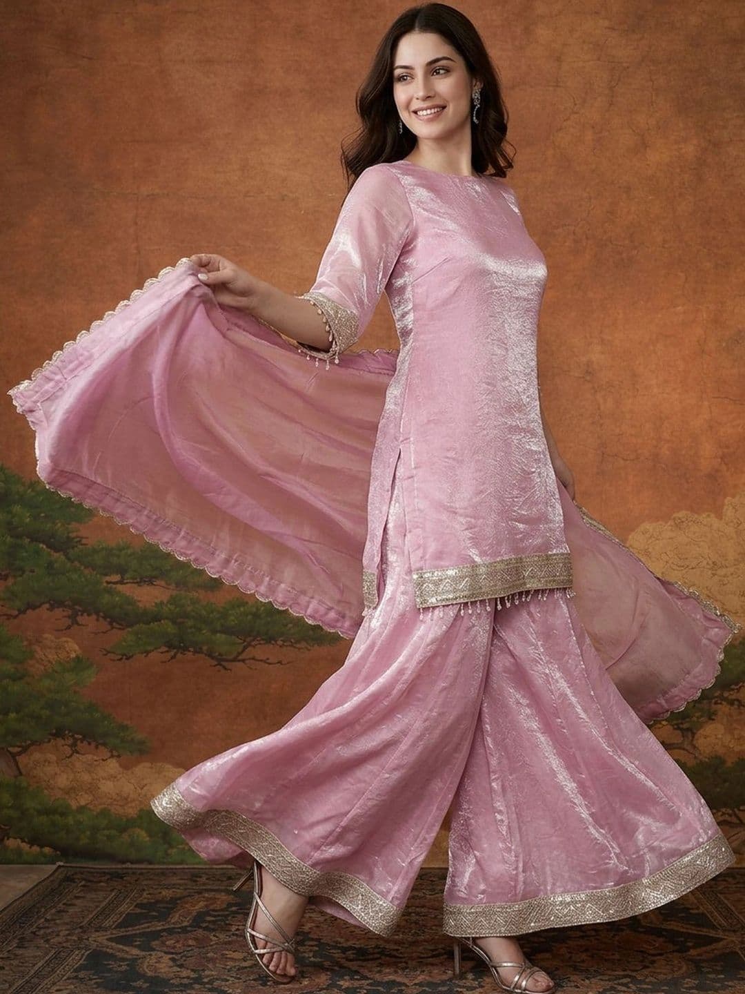Sangria Women Regular Gotta Patti Kurta with Sharara & With Dupatta thumbnail 3
