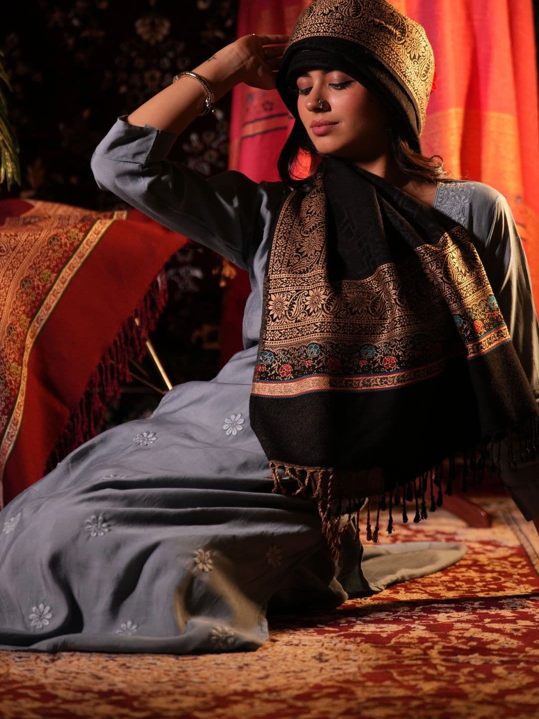 S.T. Women Ethnic Motifs Woven Design Acrylic Shawl thumbnail 3