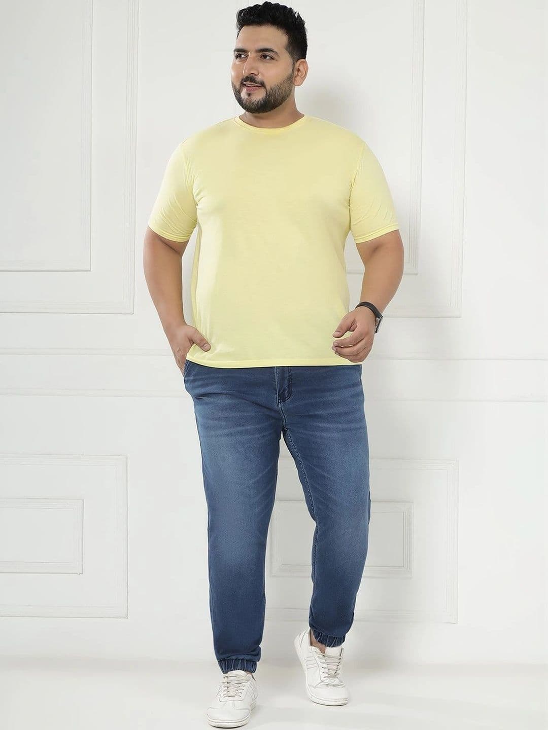 John Pride Plus Size Men Mid-Rise Stretchable Elasticated Waist Light Blue Jogger Jeans thumbnail 5