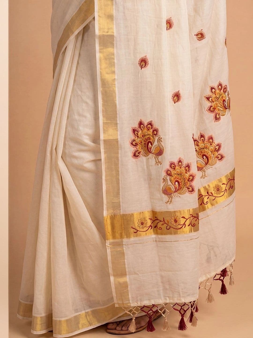 Ramraj Embroidered Pure Cotton Handloom Kasavu Saree thumbnail 3
