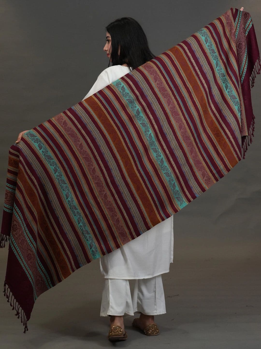 S.T. Women Striped Woven Design Acrylic Shawl thumbnail 3
