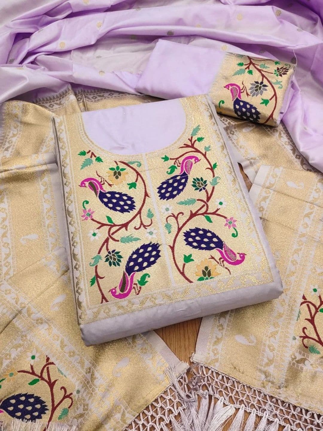 KALINI Pure Silk Unstitched Dress Material thumbnail 4