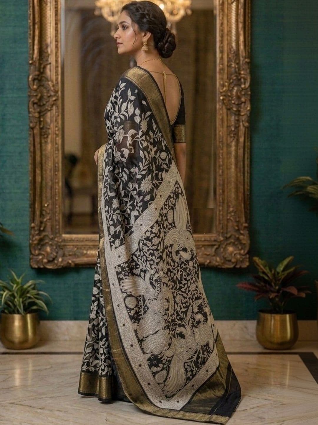 NARIVESH TRENDS Kalamkari Zari Silk Blend Saree thumbnail 3