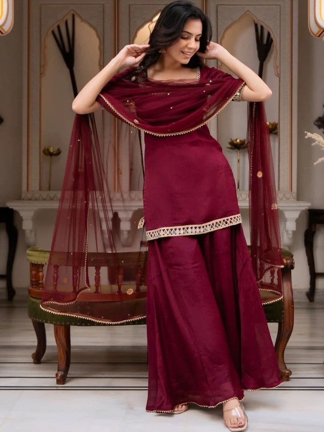 THE52 Women Regular Gotta Patti Kurta with Sharara & With Dupatta thumbnail 2