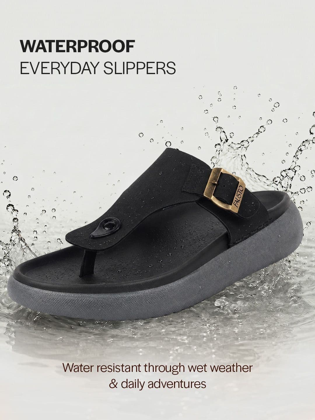 FAUSTO Men Solid Waterproof T-Strap Comfort Sandals thumbnail 4