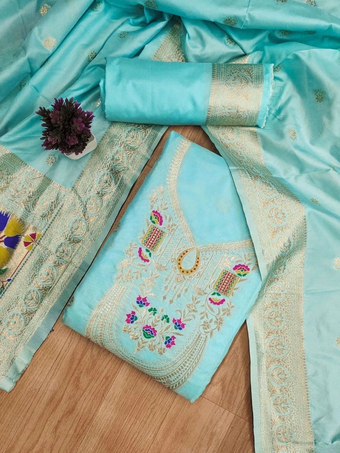 KALINI Pure Silk Unstitched Dress Material - view 1