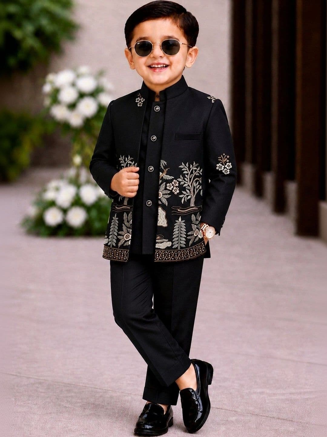 Elite Trend Traders Boys Embroidered Mandarin Collar Neck Sherwani - view 1