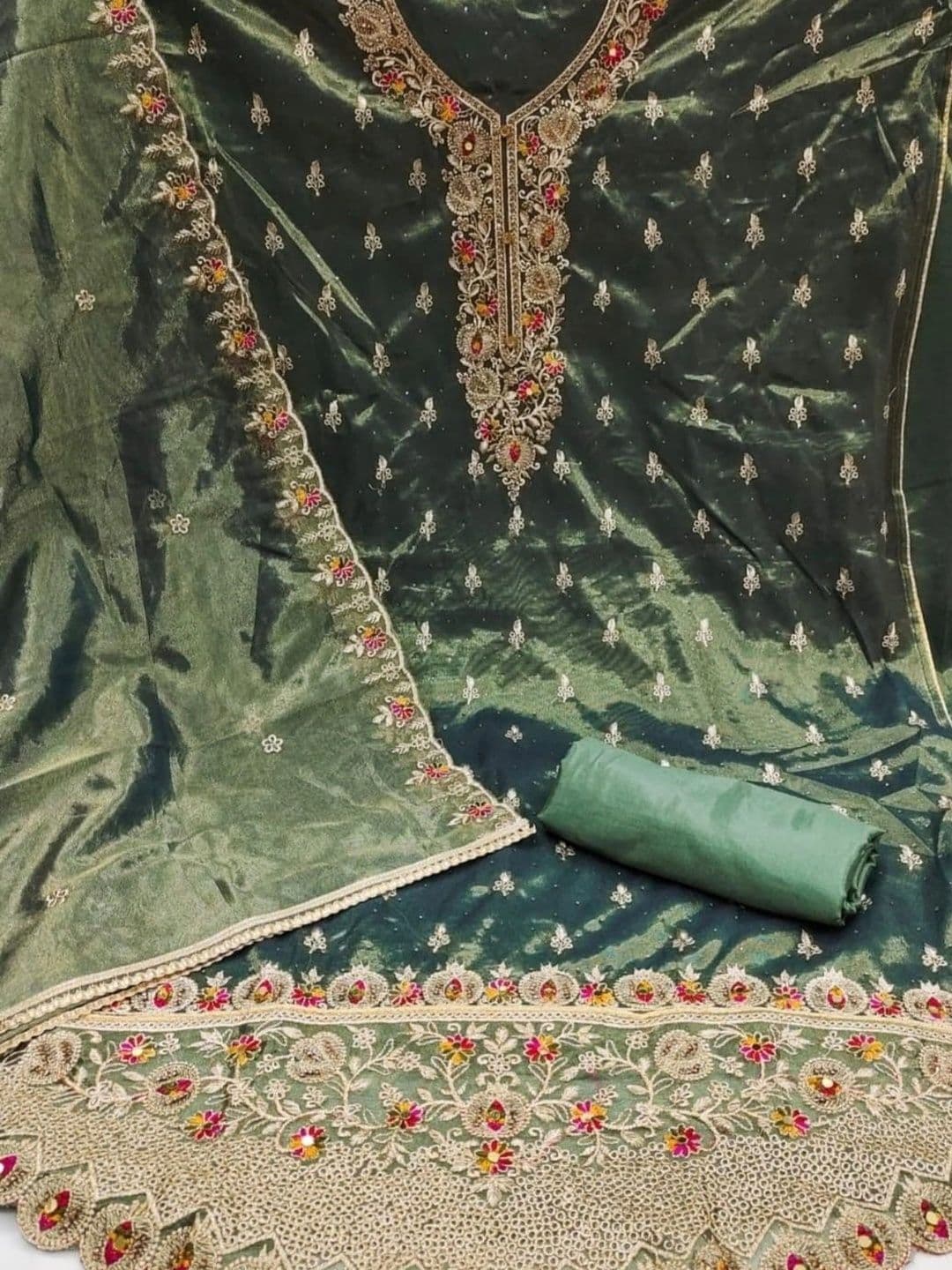 Deekay embrotex Embroidered Art Silk Unstitched Dress Material thumbnail 2