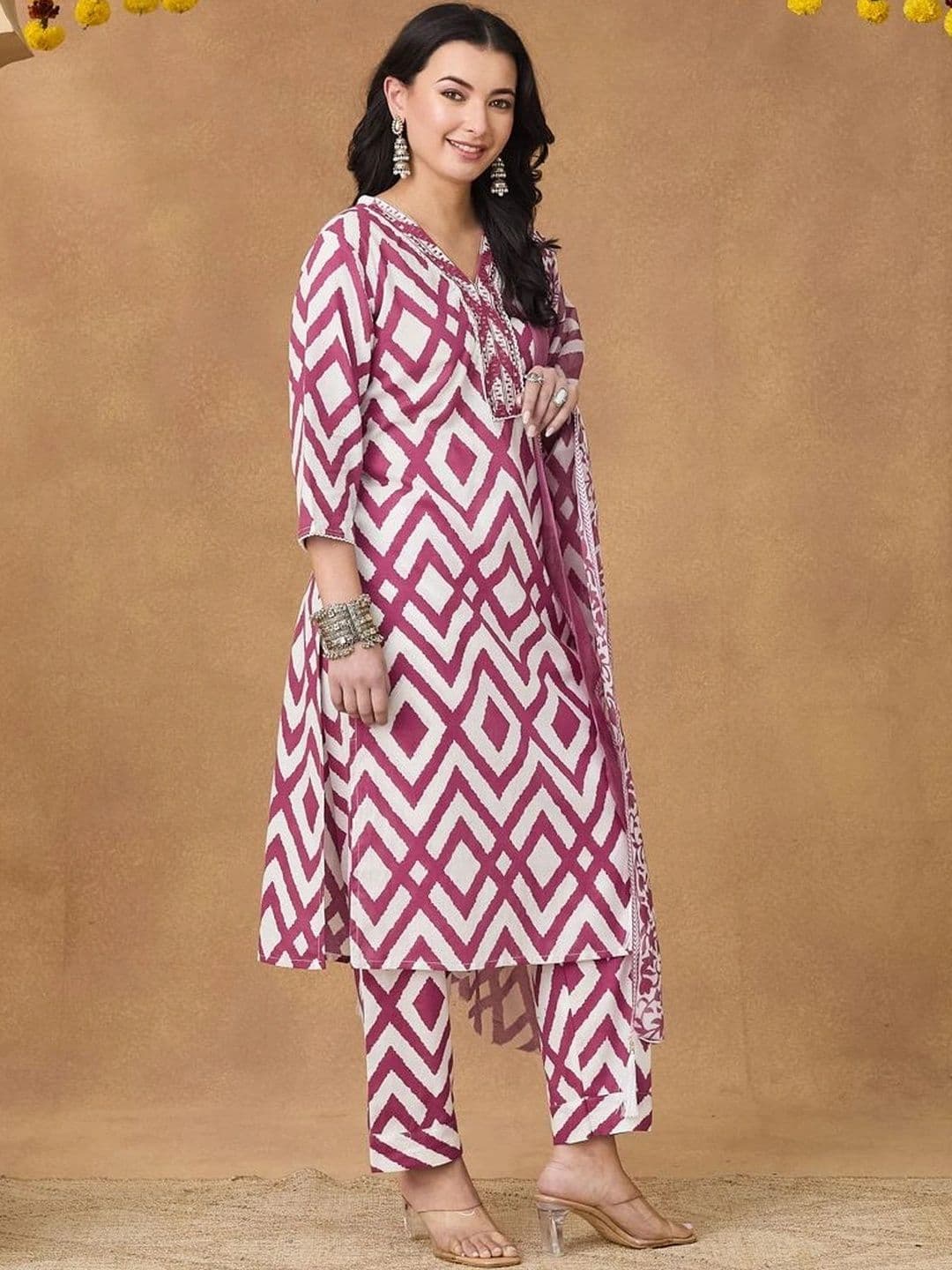 KALINI Women Printed Regular Thread Work Pure Cotton Kurta with Trousers & With Dupatta thumbnail 6