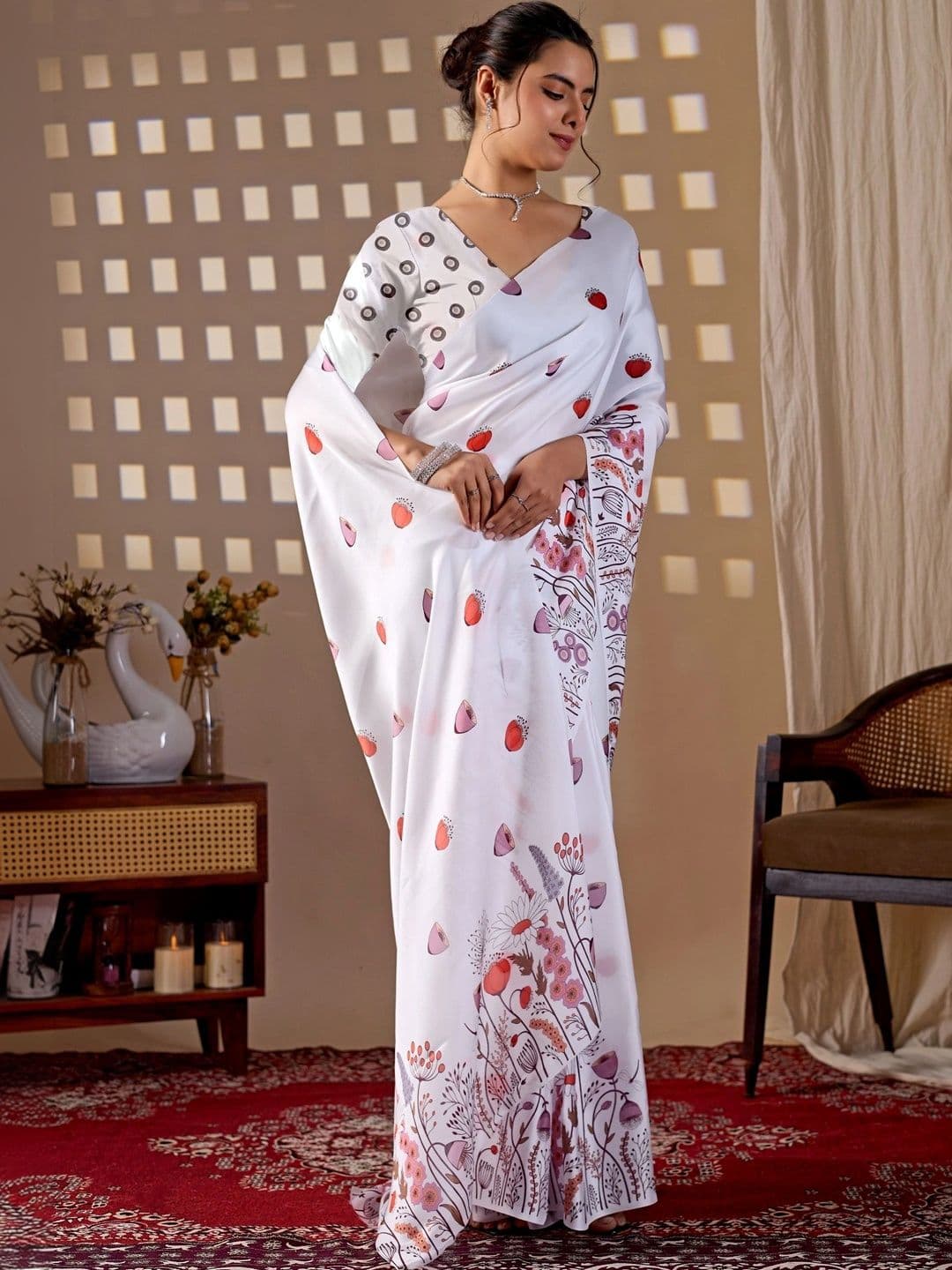 Mitera Floral Satin Designer Saree thumbnail 6