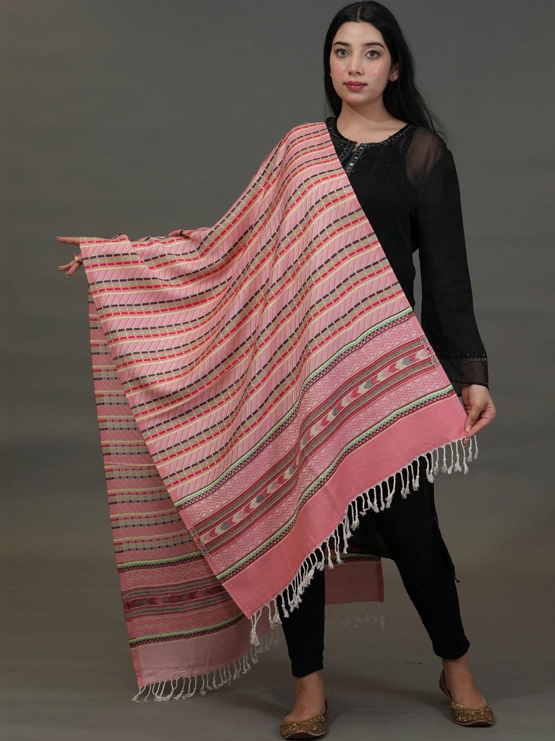 SHIFNEEN Women Striped Woven Design Acrylic Shawl - view 1