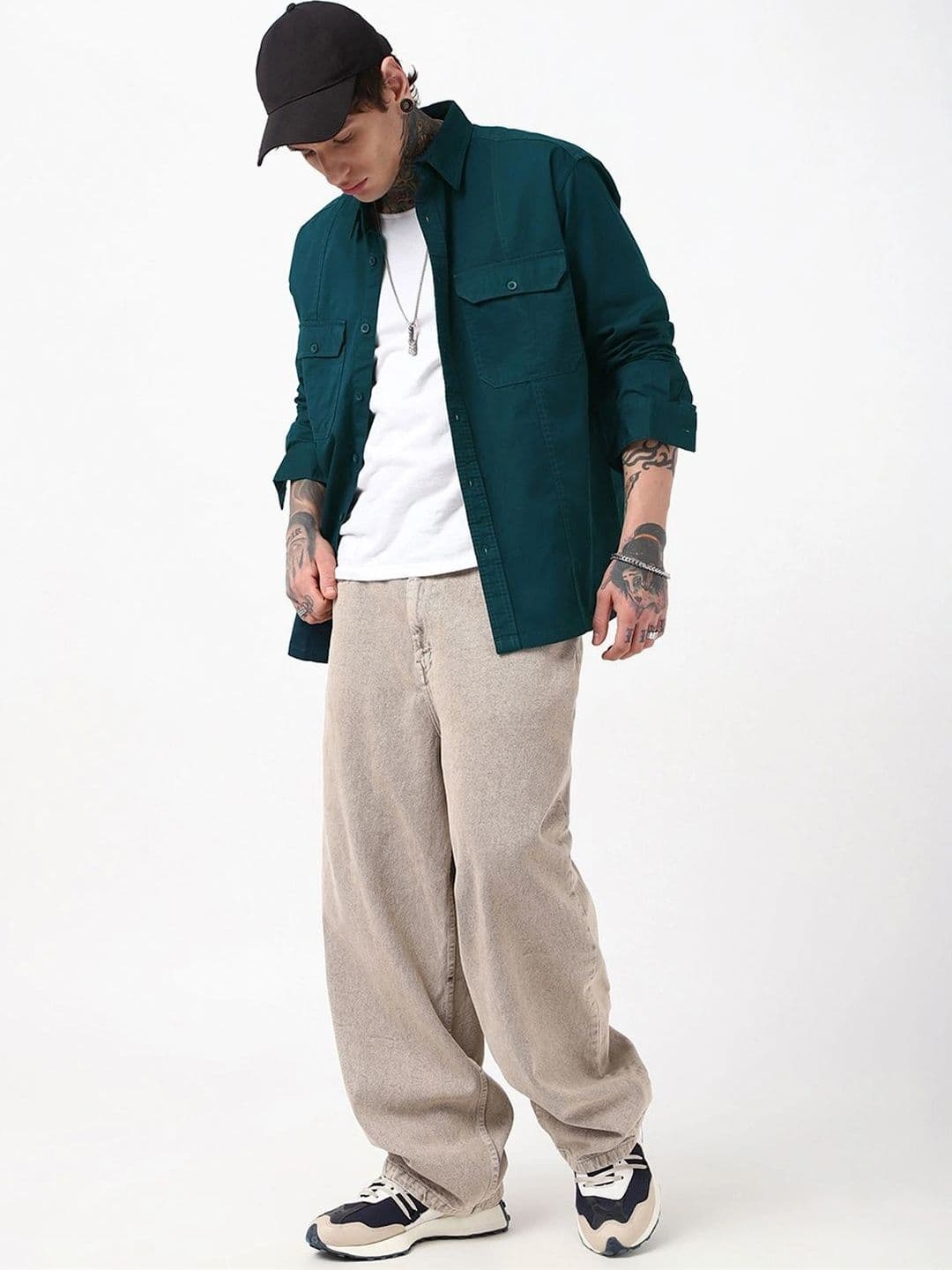 Bewakoof Men's Deep Teal Blue Oversized Cargo Shirt thumbnail 2