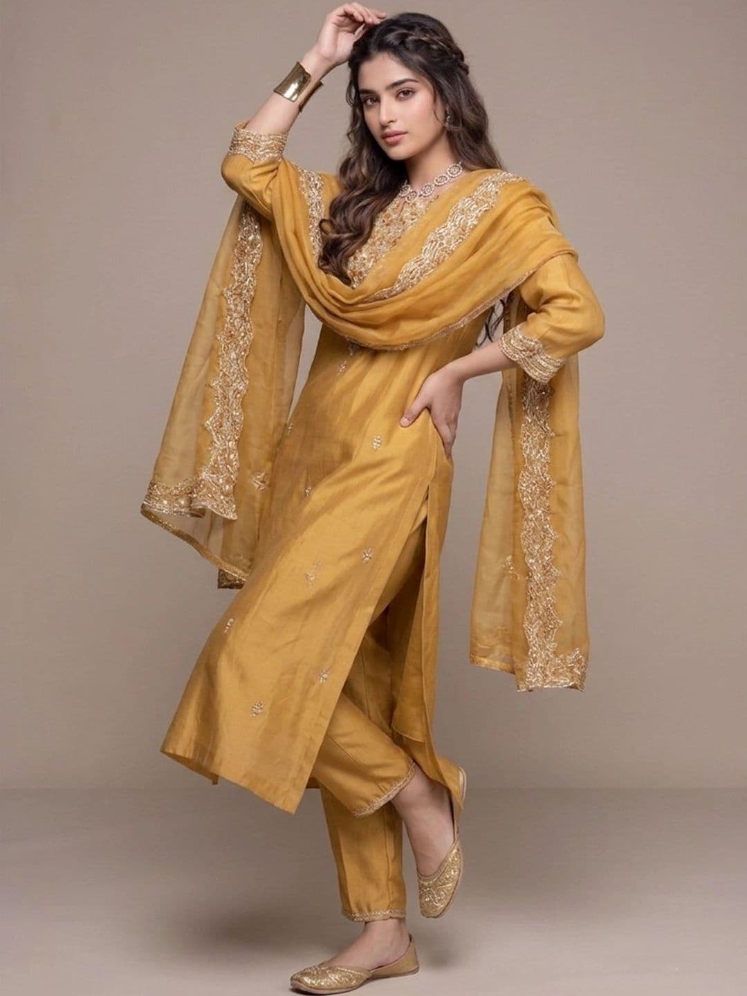 Varanga Women Ethnic Motifs Embroidered Regular Thread Work Kurta with Palazzos & With Dupatta thumbnail 2
