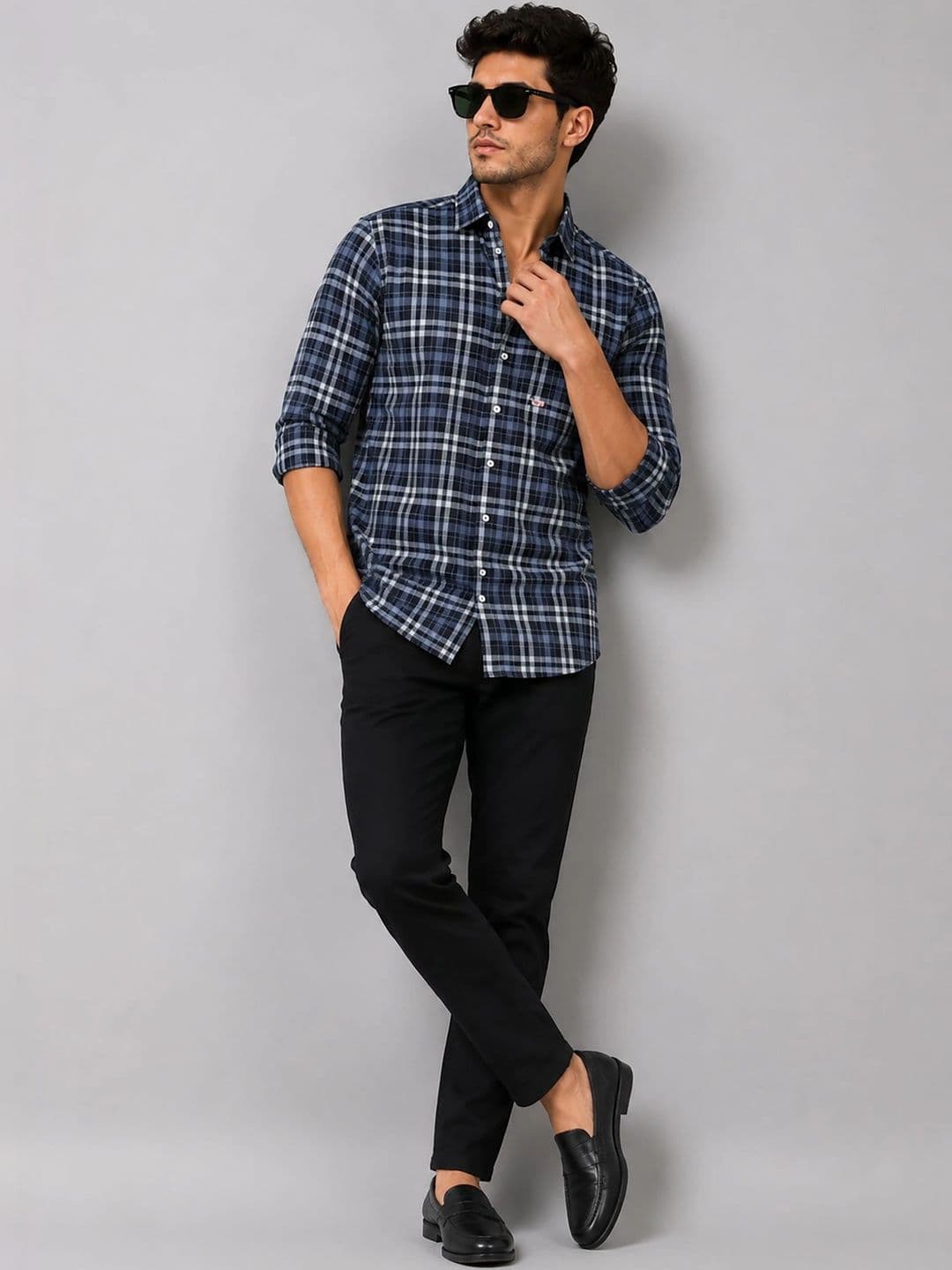 U.S. PITCHERS Men Modern Slim Fit Checked Casual Shirt thumbnail 2