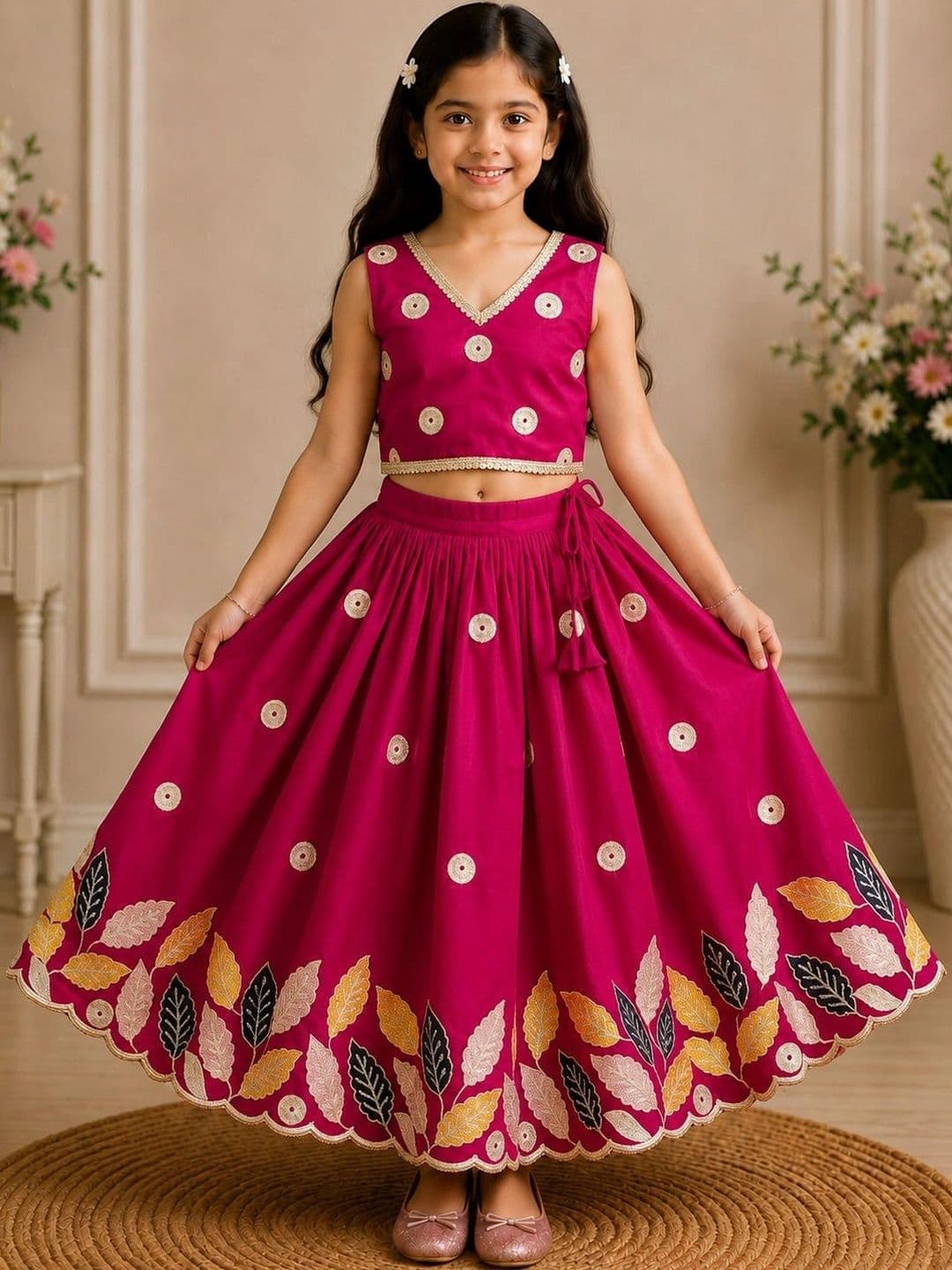 KALINI Girls Embellished Thread Work Ready to Wear Lehenga & - view 1