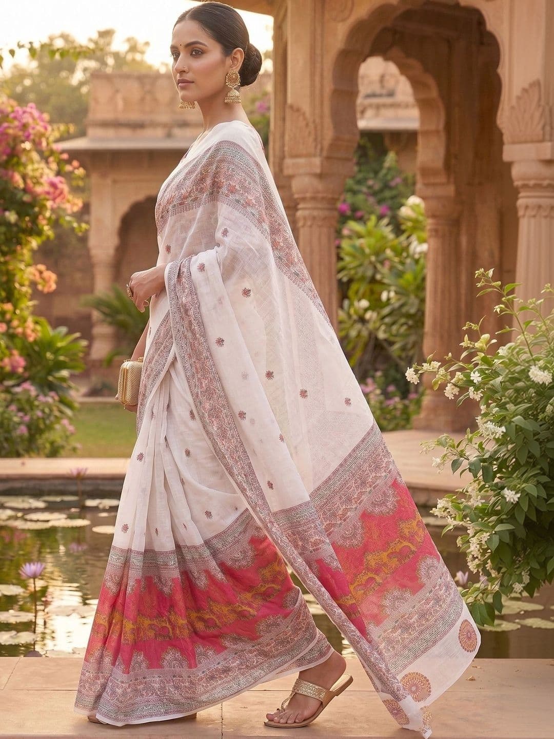 elora Woven Design Fusion Chanderi Saree thumbnail 4