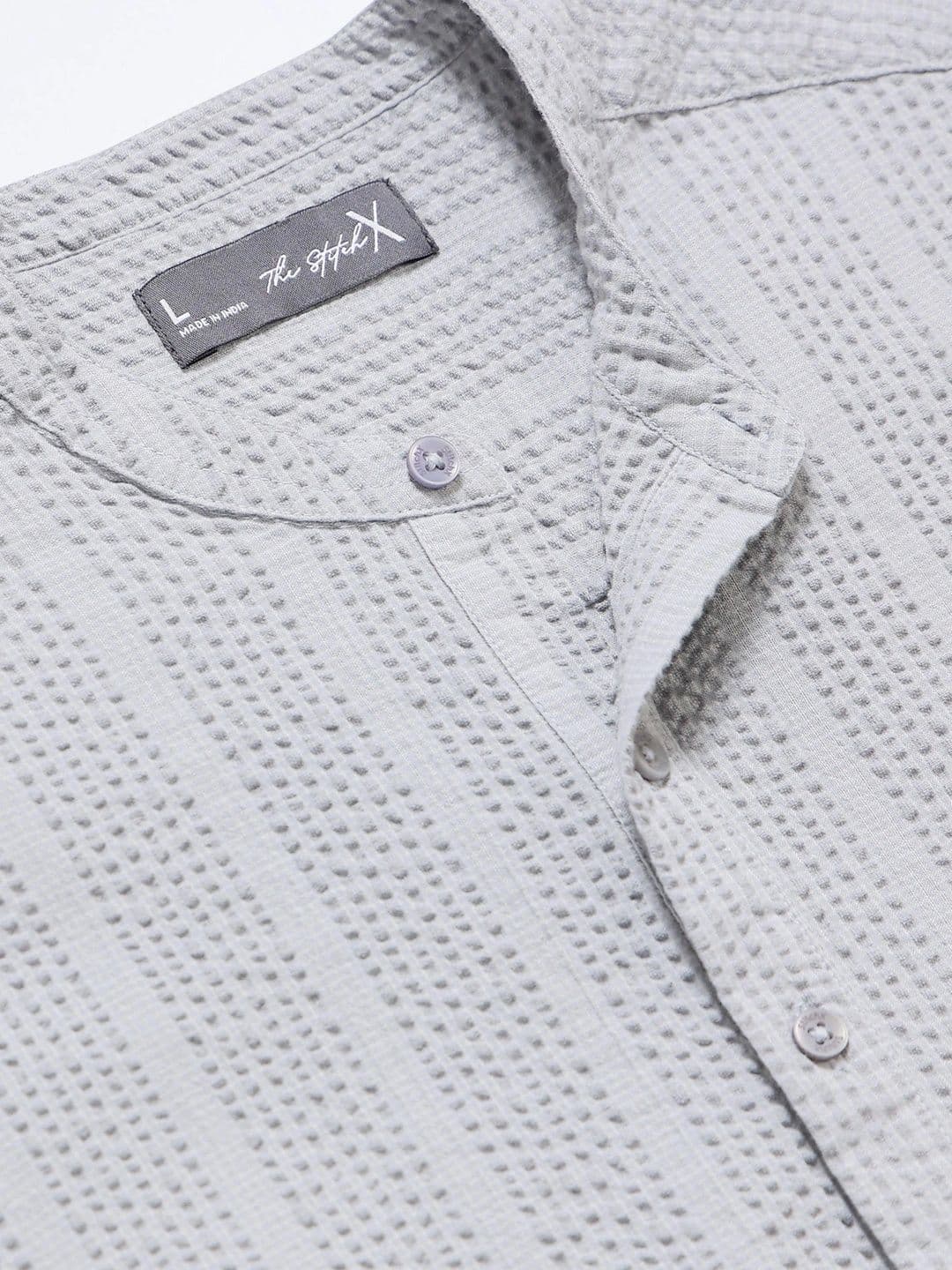 StitchX Men Seersucker Band Collar Pure Cotton Striped Kurta Shirt thumbnail 6