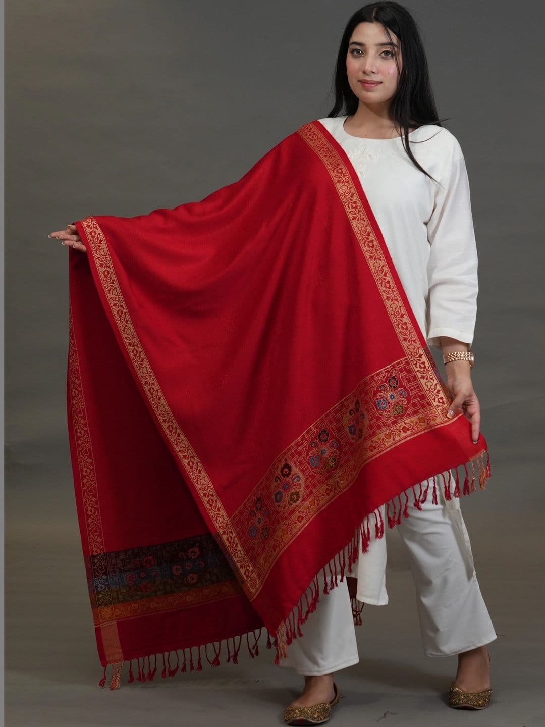 S.T. Women Ethnic Motifs Woven Design Acrylic Shawl - view 1