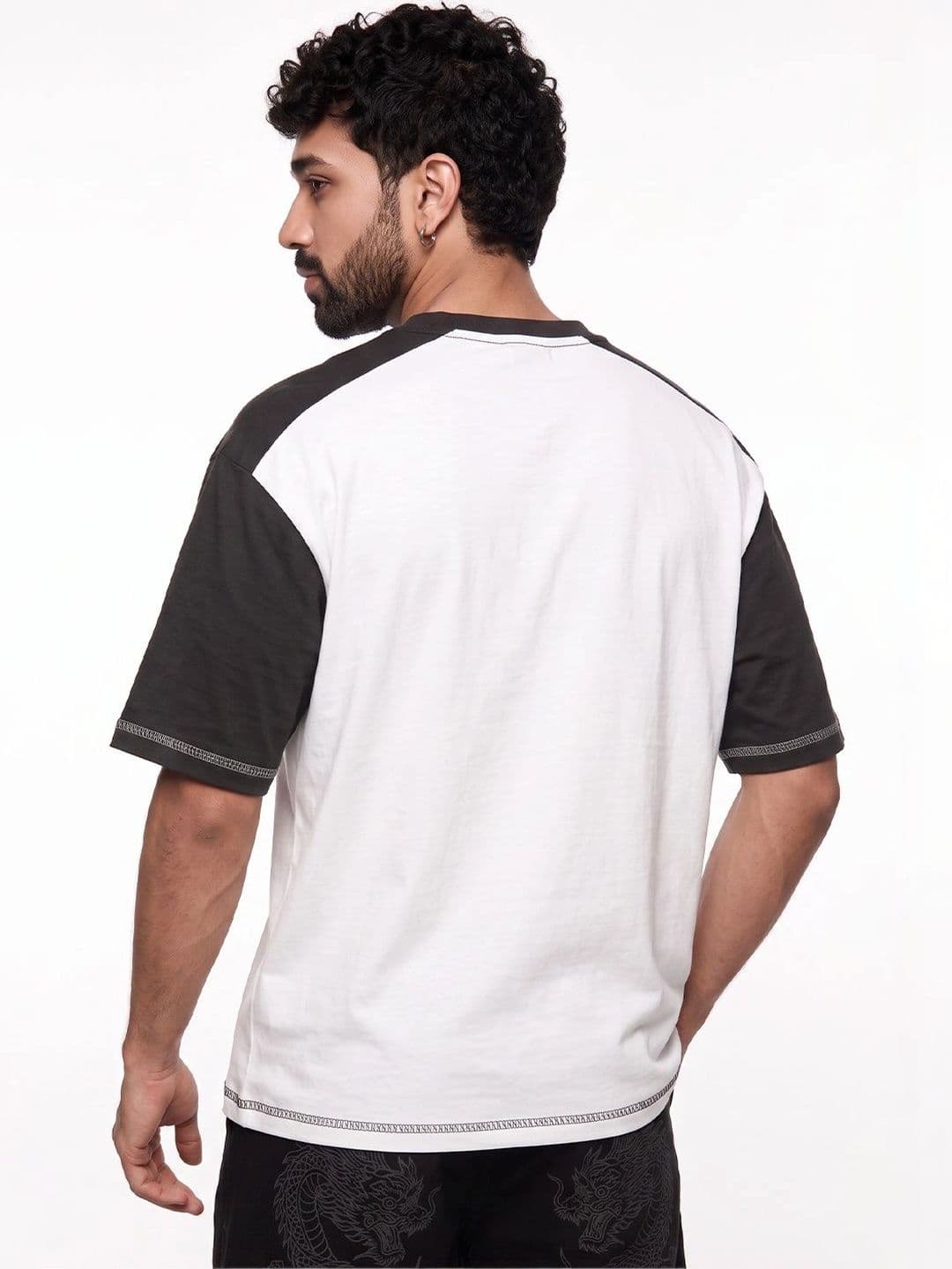 Crazymonk Men Italia Black White Printed Oversized Fit T-shirt thumbnail 2