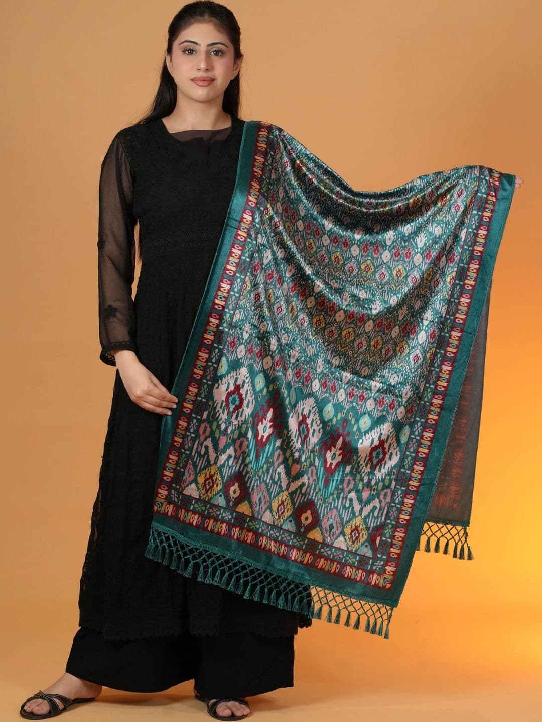 S.T. Women Ethnic Motifs Printed Velvet Shawl - view 1