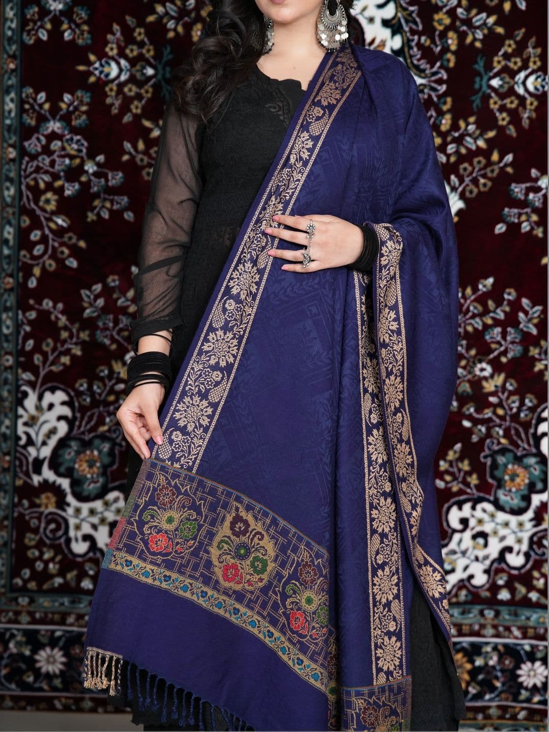 SHIFNEEN Women Ethnic Motifs Woven Design Acrylic Shawl thumbnail 3
