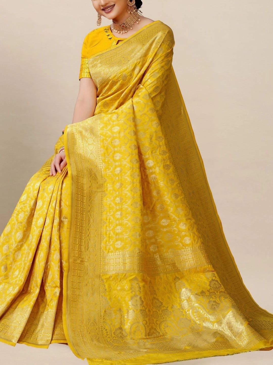 KALINI Floral Woven Design Zari Art Silk Banarasi Saree thumbnail 6