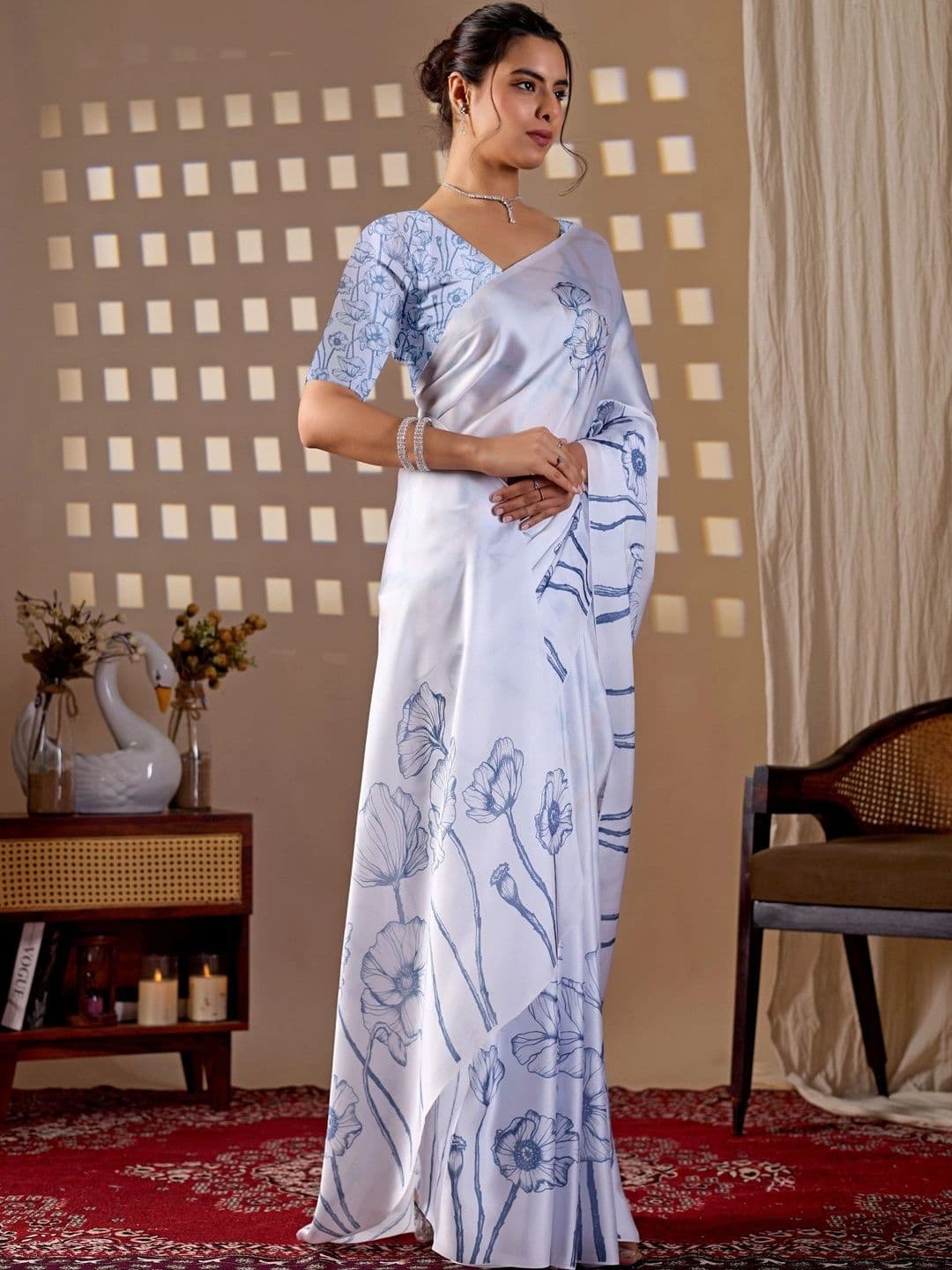 Mitera Floral Satin Designer Saree thumbnail 5