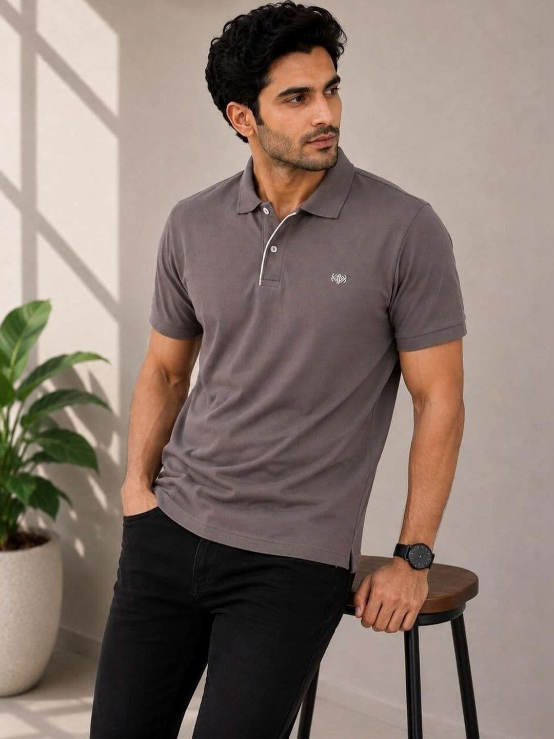 VELDEER Men Brand Logo Polo Collar T-shirt thumbnail 2