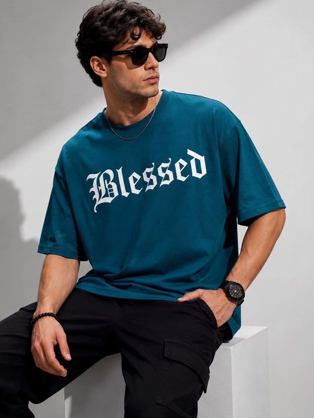 POPPYDOMS Men's Oversized Typography Print T-shirt - view 1