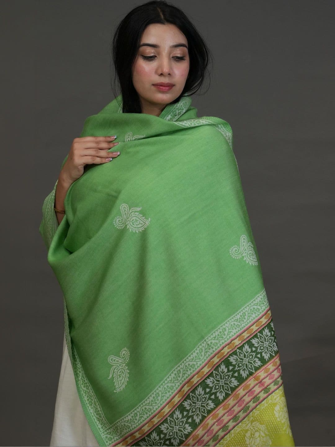 S.T. Women Paisley Embroidered Acrylic Shawl thumbnail 3