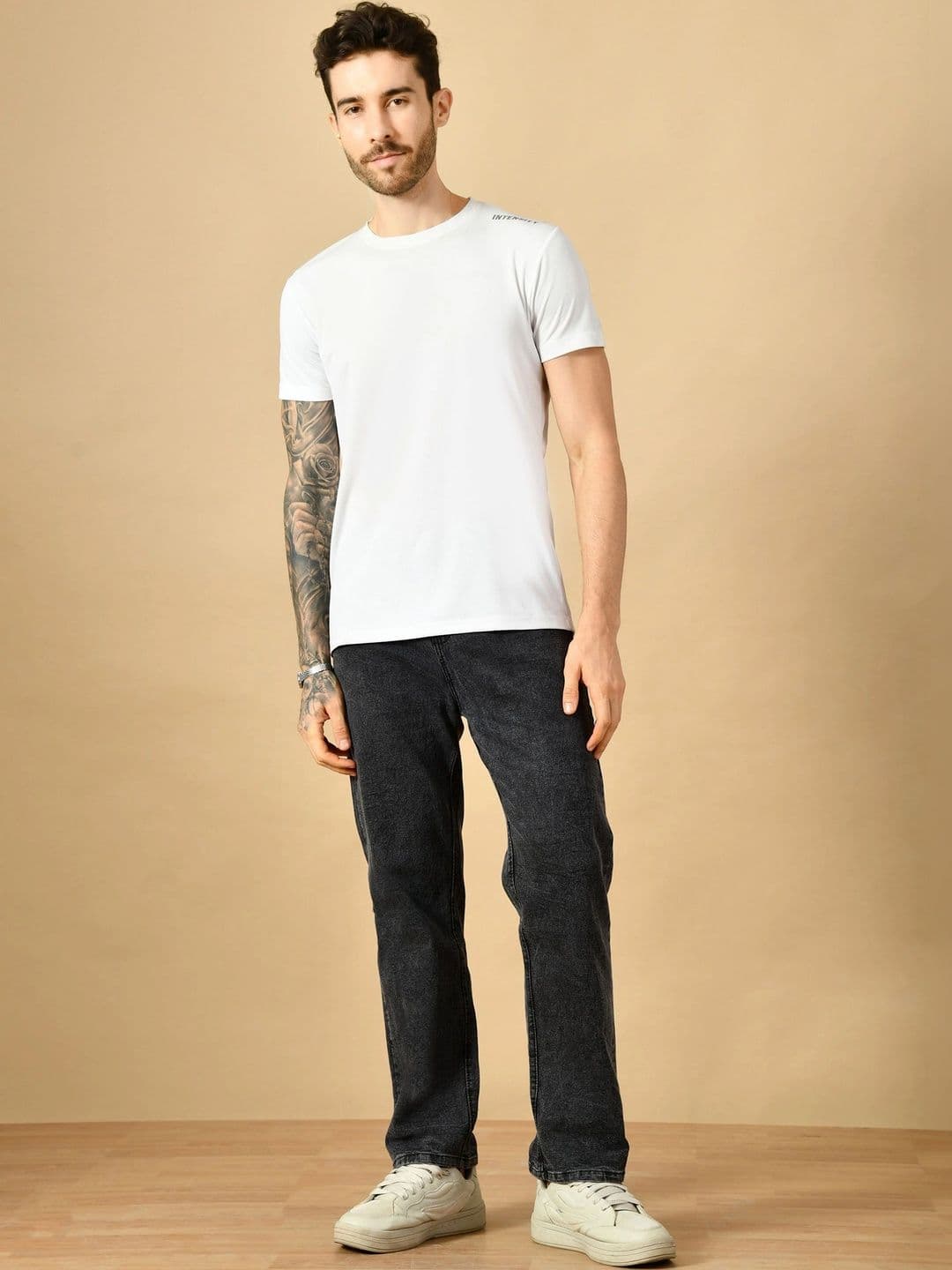 HERE&NOW Men's Washed Black Mid-Rise Straight Fit Jeans with 5-Pocket Styling thumbnail 4