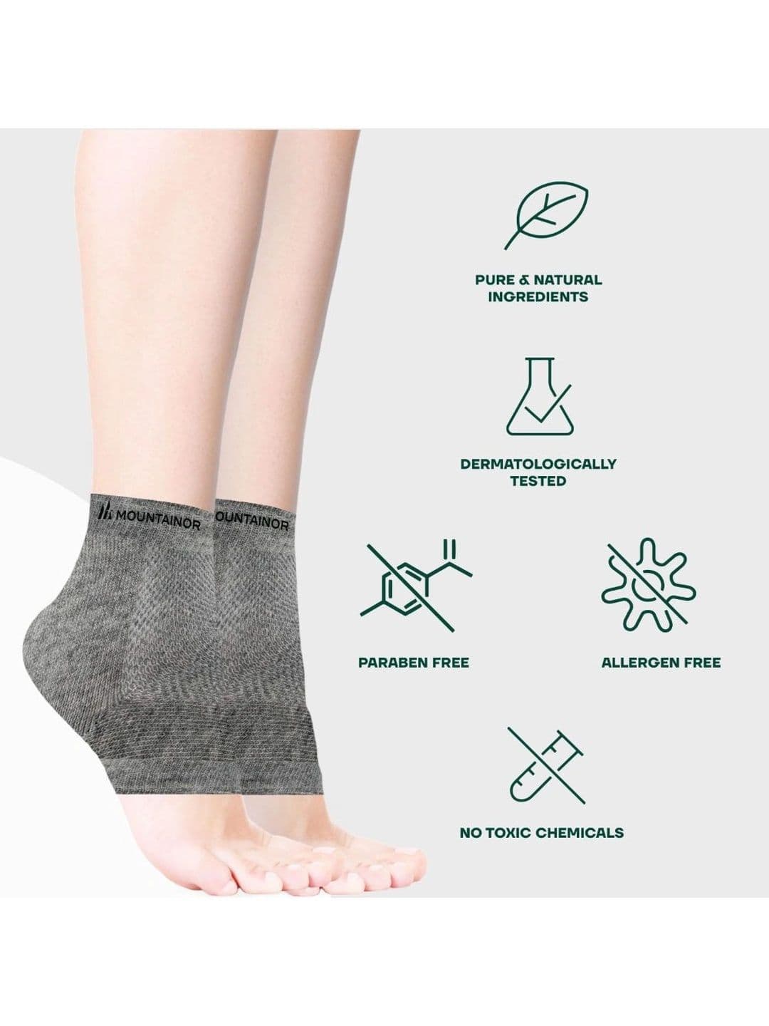 MOUNTAINOR Silicone Gel Heel Foot Socks for Dry Hard Cracked Heels - Grey thumbnail 5