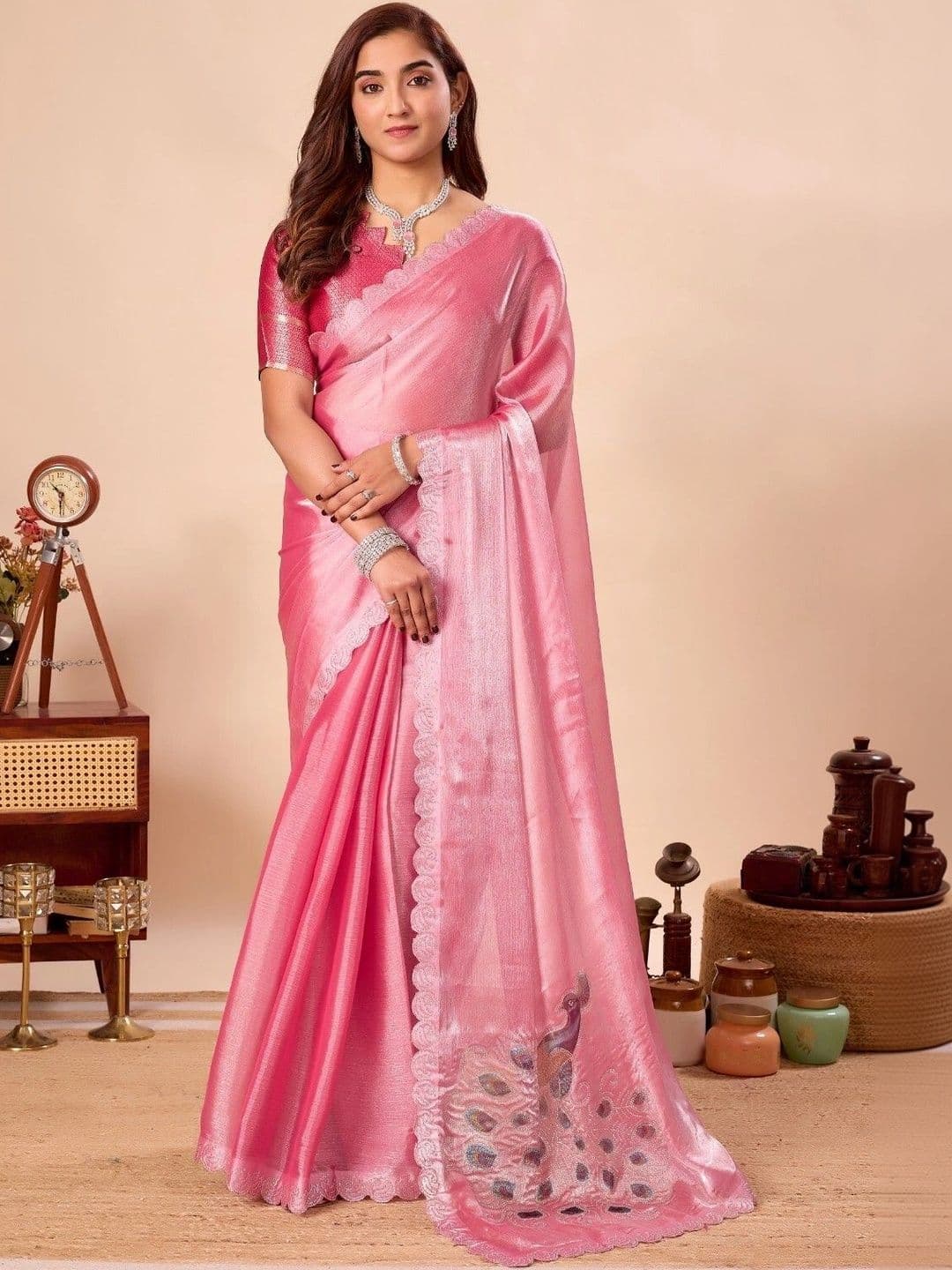 shreevali creation Embellished Embroidered Satin Saree - view 1