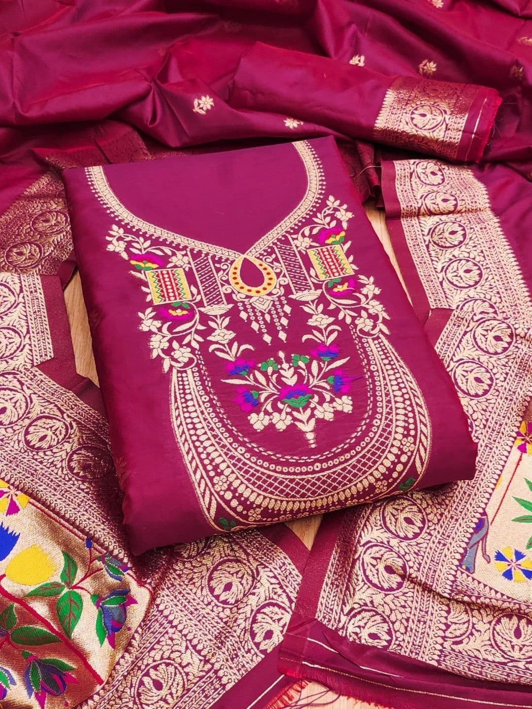 KALINI Pure Silk Unstitched Dress Material - view 1