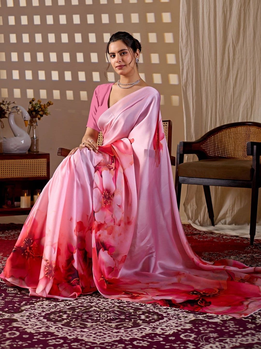 Mitera Floral Satin Designer Saree thumbnail 4