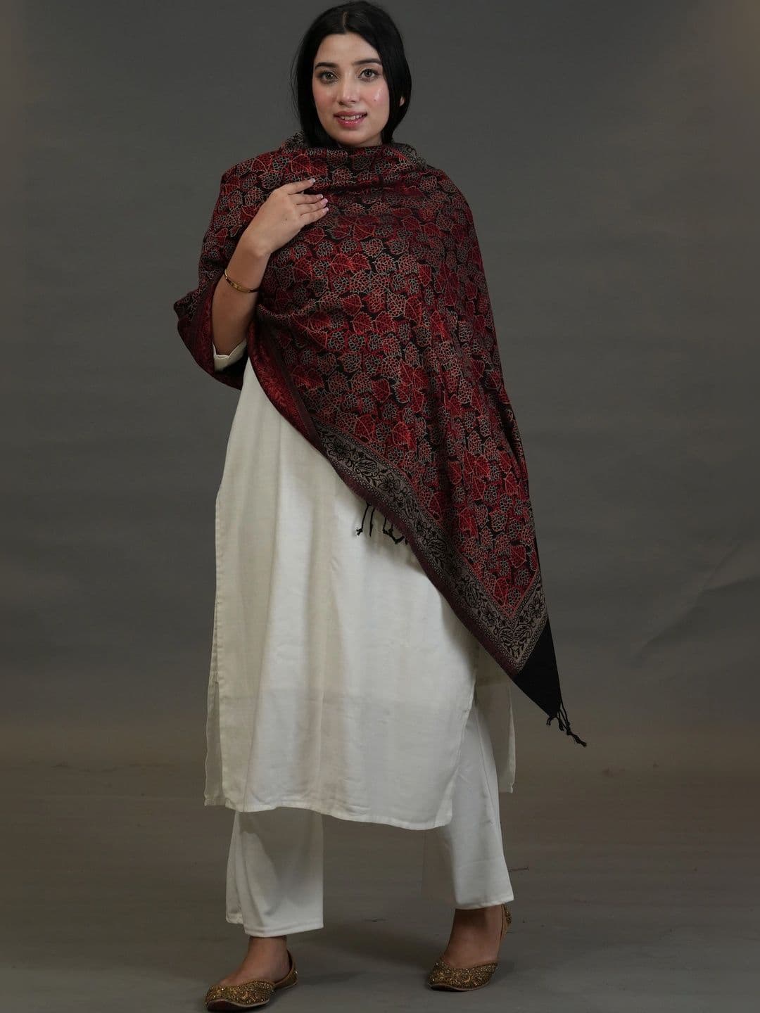 S.T. Women Ethnic Motifs Woven Design Acrylic Shawl thumbnail 5