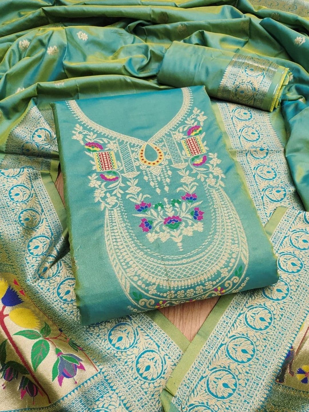 KALINI Pure Silk Unstitched Dress Material - view 1
