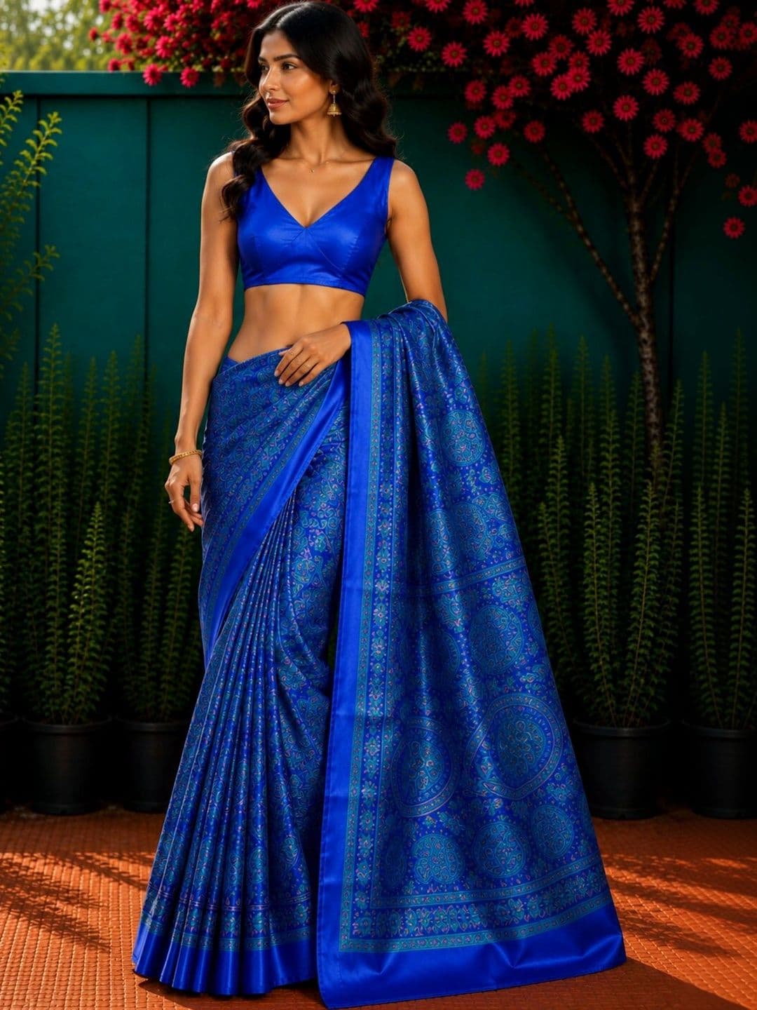 Anouk Floral Art Silk Designer Saree thumbnail 4