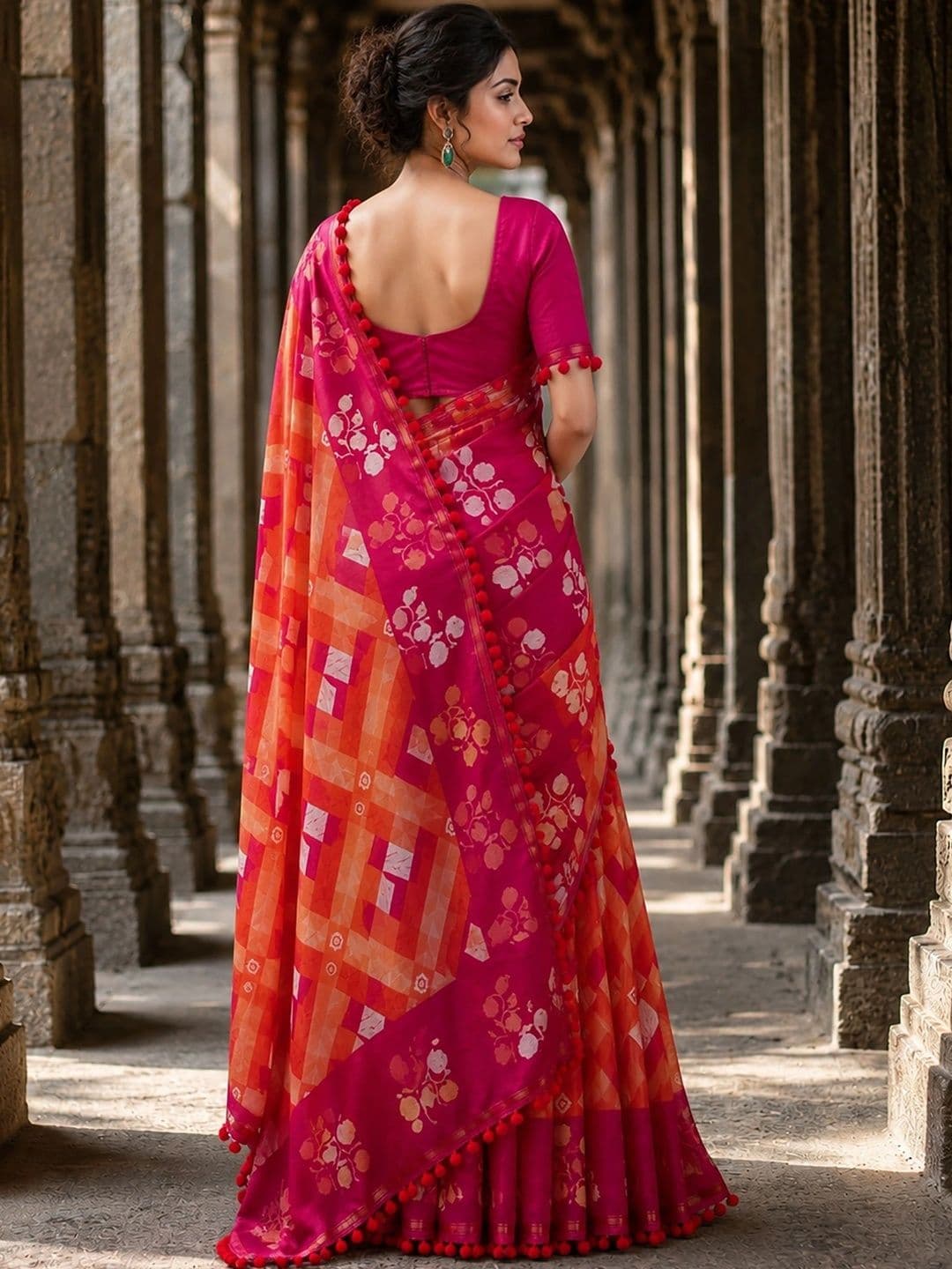 KALINI Linen Blend Designer Block Print Saree thumbnail 3