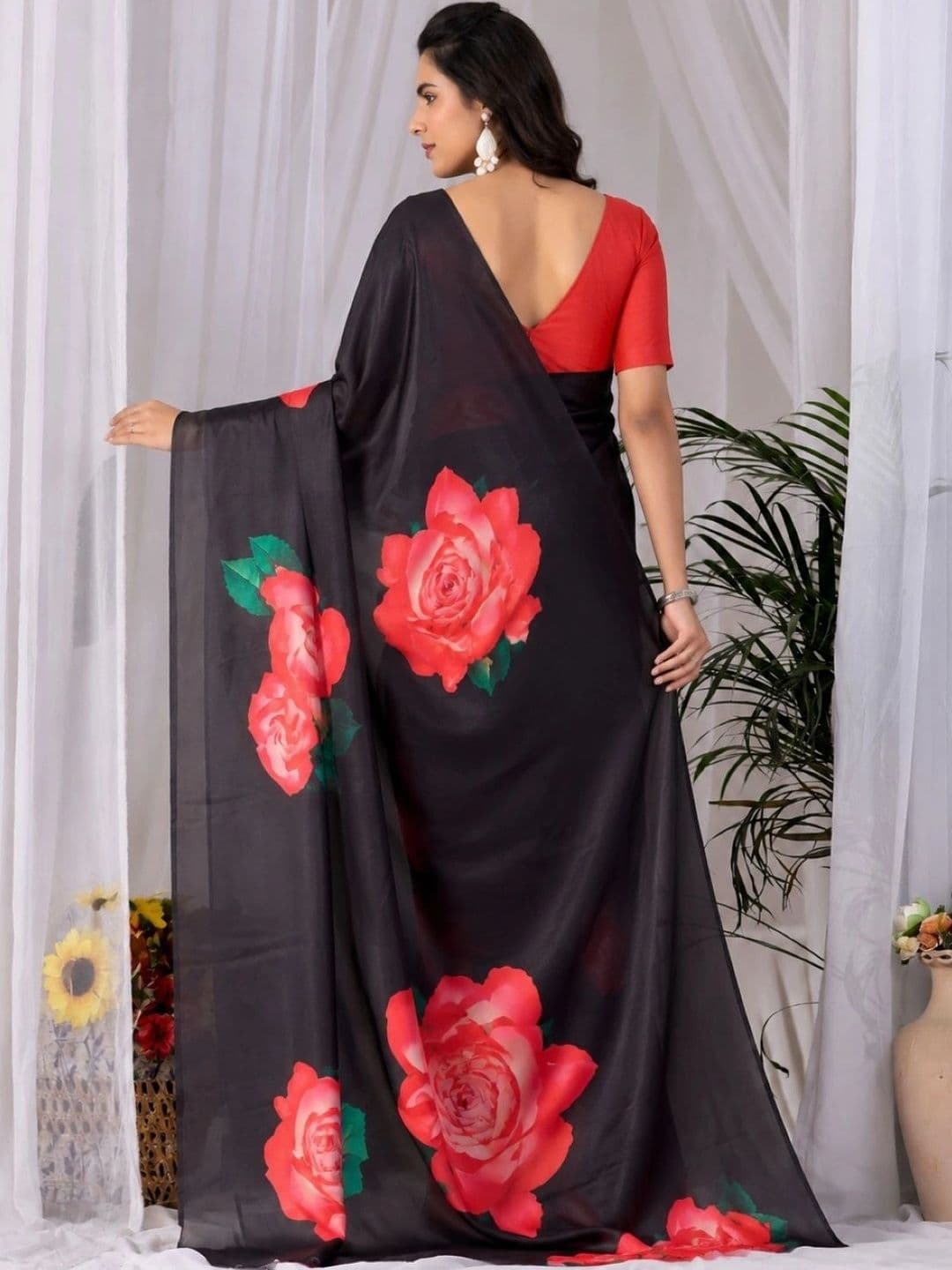 Mitera Floral Satin Designer Saree thumbnail 4