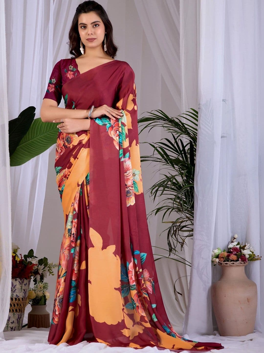 DIVASTRI Floral Satin Designer Saree - view 1