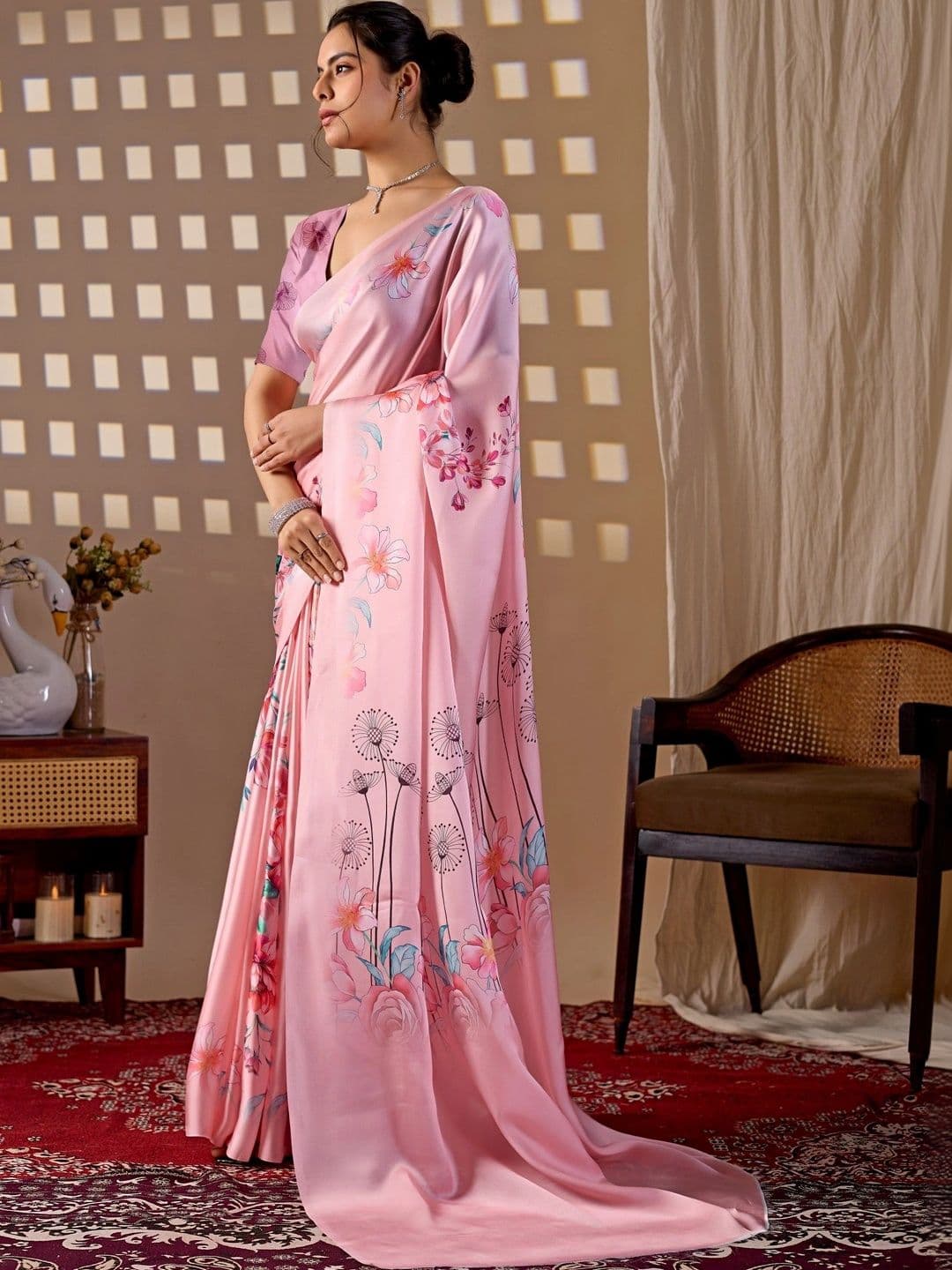 Mitera Floral Satin Designer Saree thumbnail 2