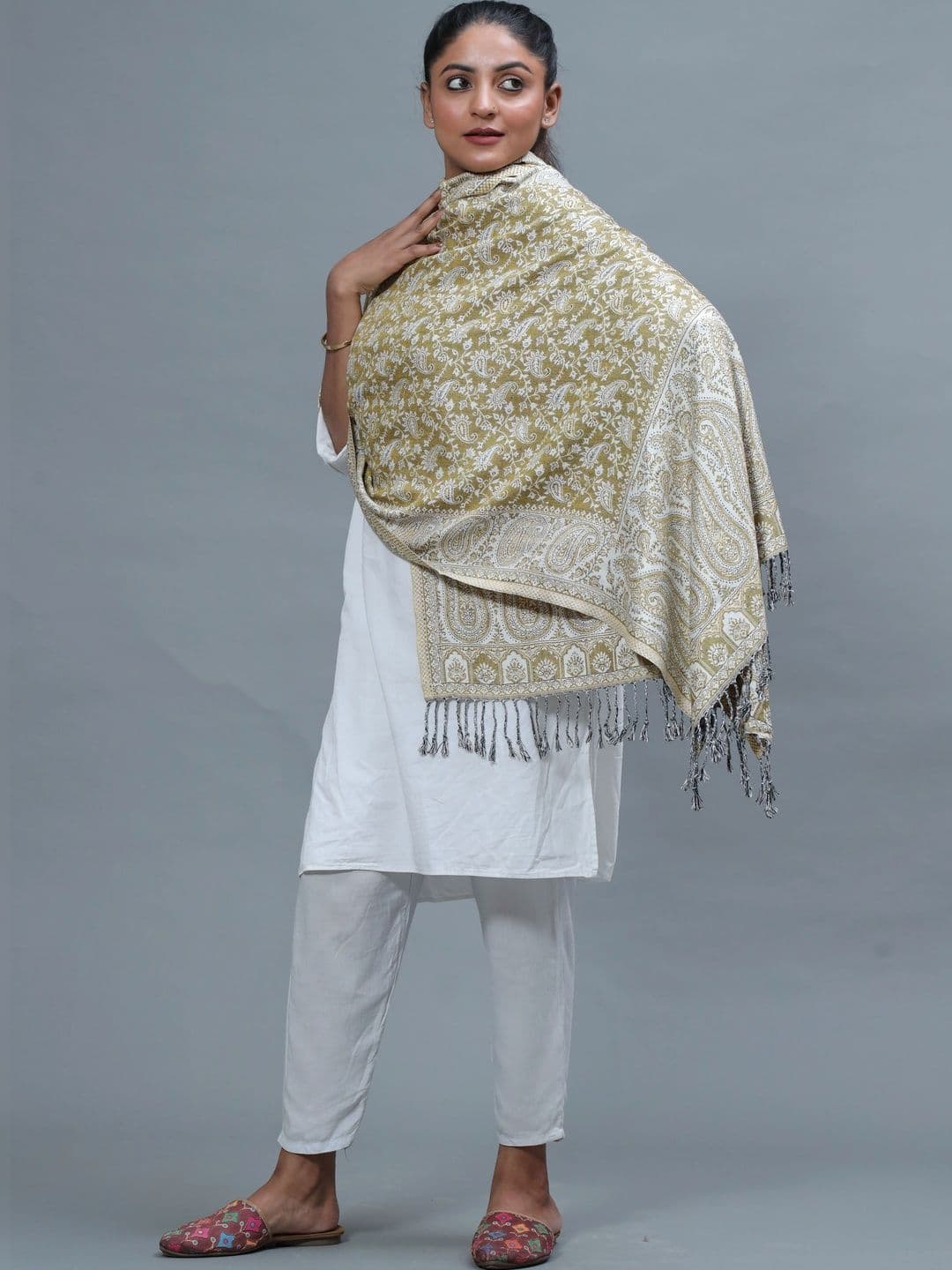 S.T. Women Ethnic Motifs Woven Design Acrylic Shawl thumbnail 3